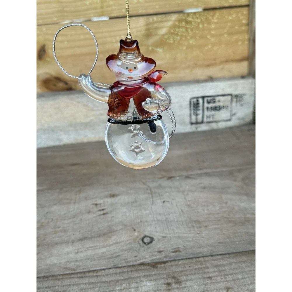 Gerson Cowboy Sheriff Snowman Christmas Ornament Acrylic Holding Metal Lasso‎